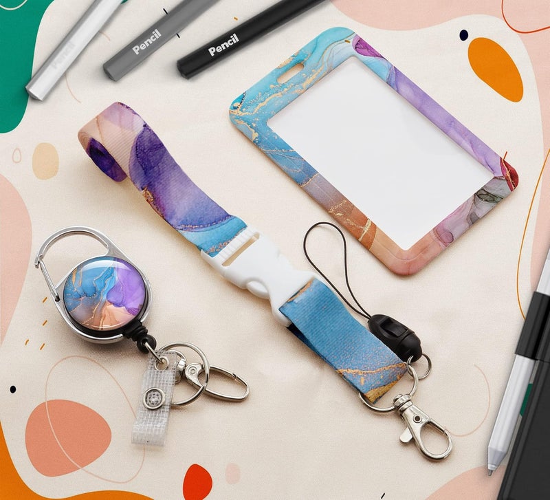 Boutilon ID Badge Holder with Lanyard,Retractable ID Badge Card Holders Detachable Neck Lanyard Strap with Badge Reel and Vertical ID Holder for Nurse Students Teachers Office Staff(Marble 4) - Image 5